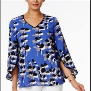 NWT Alfani Blue Floral Blouse